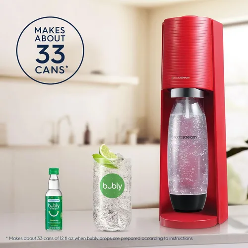 Vista 4 de SodaStream Terra - Máquina de agua con gas (rojo) con CO2, botella apta para lavavajillas y Bubly Drop
