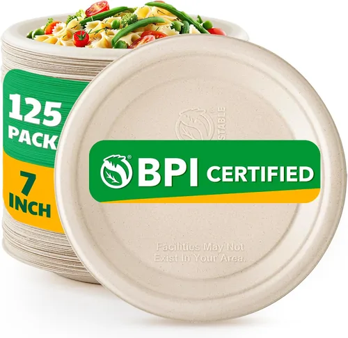 Vista 14 de 125 unidades de platos de papel compostables, platos desechables resistentes de 6 pulgadas por bagazo biodegradable, platos de postre a granel