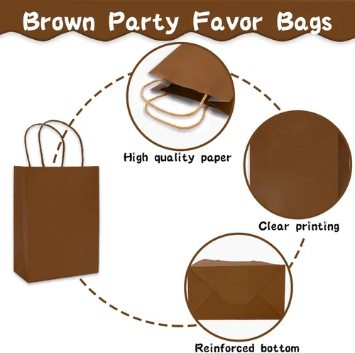 Vista 3 de Whaline 24 bolsas de regalo de papel marrón con asas, bolsas de compras de comestibles con 30 hojas de papel de seda de envoltura para vacaciones