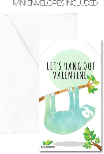 Vista 7 de Juego de 24 tarjetas para San Valentín, tamaño 2" x 3.5", diseños de llama, perezoso, narval y tiburón, de Nerdy Words