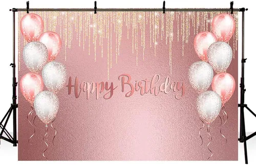 Vista 4 de SENDY Telón de fondo de feliz cumpleaños con purpurina dorada rosa de 7 x 5 pies, decoración de fiesta de cumpleaños de 16 a 18 y 21 años para niña