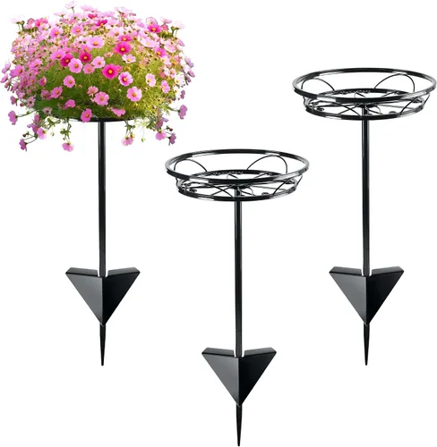 Vista 8 de Tellingyou Paquete de 2 soportes ajustables para macetas para exteriores, soportes de metal para plantas al aire libre, soporte versátil