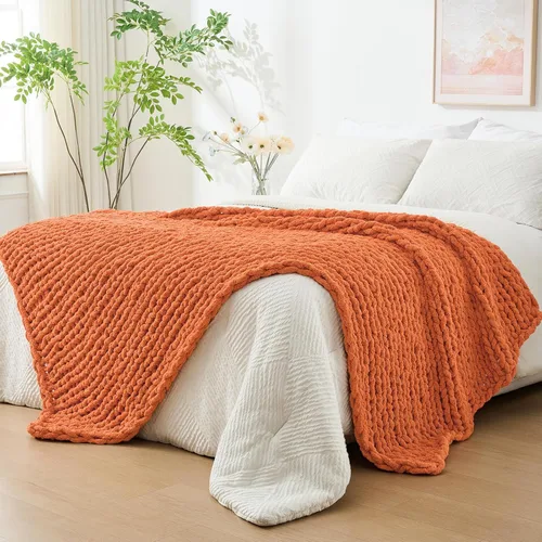 Vista 44 de Bigacogo - Cobija de punto grueso de 40 x 40 pulgadas, de felpilla, 100% tejida a mano, cobija pequeña de punto trenzado suave y grueso, con nudo