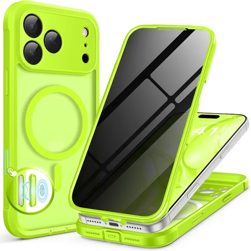 Vista 110 de BERFY Funda para iPhone 17 Pro Max, compatible con MagSafe, protector de pantalla de vidrio integrado, protección de cámara, funda de cuerpo