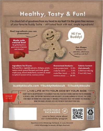 Vista 2 de Buddy Biscuit Softies - Bolsa de 5 onzas, sin granos, suave y masticable, golosinas naturales con sabor a carne a la parrilla para perros, horneadas