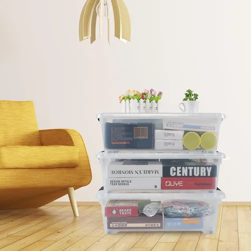 Vista 2 de Cajas de almacenamiento de 20 cuartos de galón debajo de la cama con ruedas, contenedor de almacenamiento de plástico transparente con pestillo