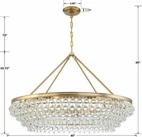 Vista 6 de Calypso - Candelabro de 8 luces de cristal con forma de lágrima dorada vibrante, lámpara de techo - Candelabros para pasillo, sala de estar Dorado