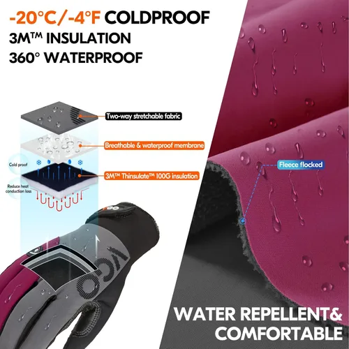 Vista 2 de Vgo... -20℃/-4°F Guantes de trabajo de invierno para mujeres, Guantes de trabajo impermeables para clima frío (SL8777FW-FM)