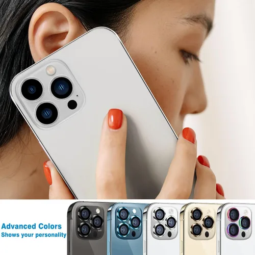 Vista 7 de Protector de lente de cámara compatible con iPhone 12 Pro Max, antiarañazos, vidrio templado 9H, protector de pantalla de cámara de metal, anillo a