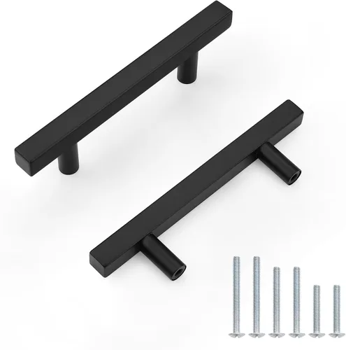 Vista 28 de Probrico Paquete de 5 manijas de gabinete, color negro, 2-1/2 pulgadas (2.520 in), barra cuadrada en T, manijas de gabinete de cocina, tiradores