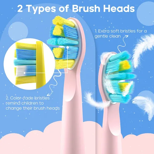 Vista 3 de SEAGO Cepillo de dientes eléctrico para niños, cepillos de dientes recargables de cerdas suaves sónicos con calcomanías de bricolaje, 5 modos