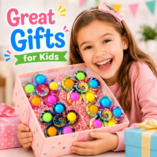 Vista 6 de Paquete de 4 juguetes giratorios para ansiedad para niños, juguetes de caja del tesoro para premios de aula, regalos de fiesta para niños, juguetes