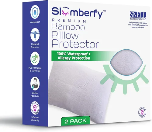 Vista 8 de Slumberfy - Protector de almohada de bambú impermeable de tamaño estándar, fundas de almohada premium con protección contra alergias, funda