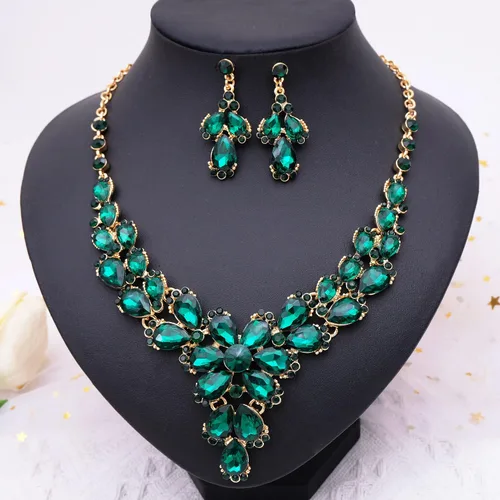 Vista 4 de Elegante collar nupcial pendiente pulsera conjuntos de cristal austriaco boda baile de graduación joyería conjuntos para novia dama de honor mujeres
