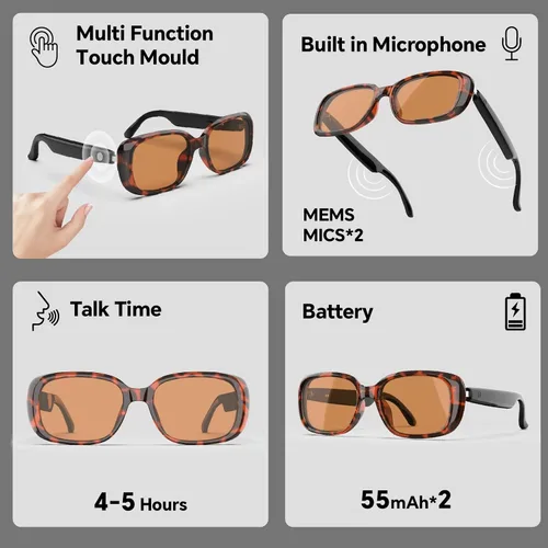 Vista 8 de Gafas de sol inteligentes con audio Bluetooth con altavoces, protección UV400, lentes de bloqueo de luz azul para hombres y mujeres Uf-17