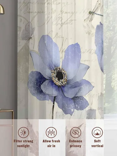Vista 7 de Cortinas Traslúcidas Florales Elegantes de 63 Pulgadas de Largo, Juego de 2 Paneles para Sala de Estar/Dormitorio, Cortinas Semi Transparentes