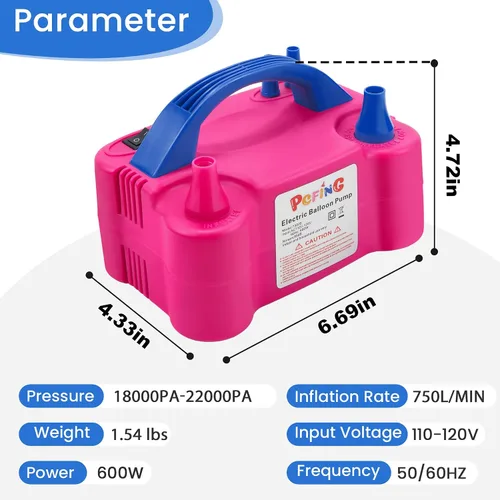 Vista 6 de PCFING Balloon Pump Electric, Portable Balloons Inflator Blower Machine with Balloon Tie Tool & Dual Nozzle