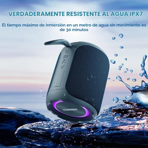 Vista 3 de YEAHBOX Altavoz Bluetooth portátil, Bluetooth 5.3 40W estéreo inalámbrico con graves profundos, luces RGB, IPX7 impermeable, batería de larga