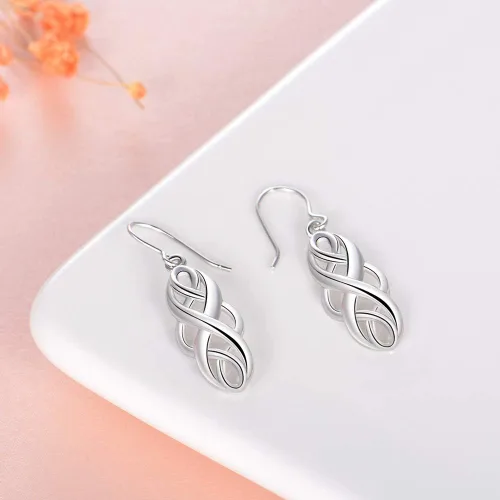 Vista 4 de HN Pendientes colgantes de plata de ley con nudo celta irlandés 925, aretes de nudo celta de buena suerte