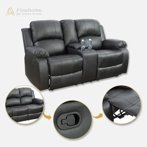 Vista 3 de Ainehome - Juego de 3 sofás reclinables de cuero regenerado, sofá biplaza reclinable, silla reclinable manual con mesa desplegable para sala