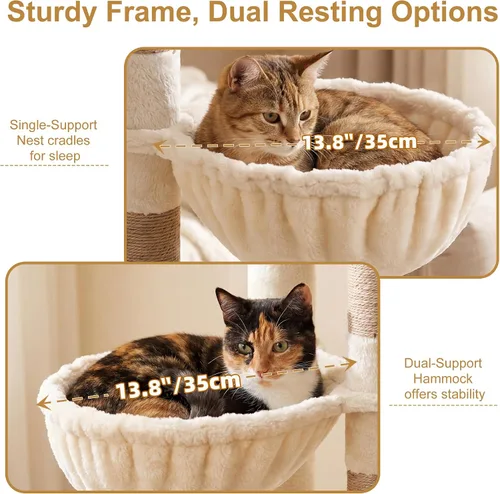 Vista 7 de Heybly Árbol para gatos de 68.1 pulgadas con plataforma superior de gran tamaño y base ancha, torre para gatos grandes de interior con 2