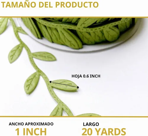 Vista 2 de Cinta de hojas de 20 yardas, rollo de cinta de hojas verdes, cinta de hojas verdes de 1 pulgada de ancho, cinta de corte de oliva artificial