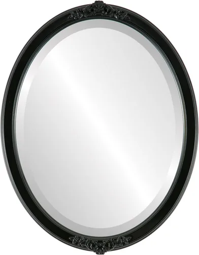 Vista 13 de Espejo de pared biselado ovalado para decoración del hogar, estilo Athena, negro plateado, dimensiones exteriores de 14 x 18 pulgadas