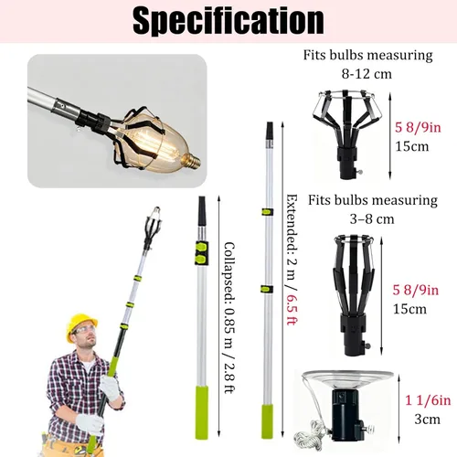 Vista 2 de Lightweight Hanger Pole for Lights, Carport Garage Driveway Lights Removal Changing Installation Tool, Handheld Light Bulb