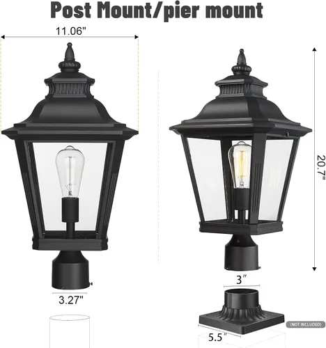 Vista 3 de Luces de poste grandes para exteriores, lámpara de poste con acabado negro, impermeable y antioxidante, moderna iluminación exterior de pilar