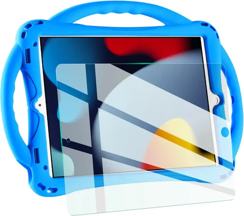 Vista 13 de TopEsct Funda infantil para iPad de 10.2 pulgadas, funda de silicona a prueba de golpes con protector de pantalla de vidrio templado y correa, Negro