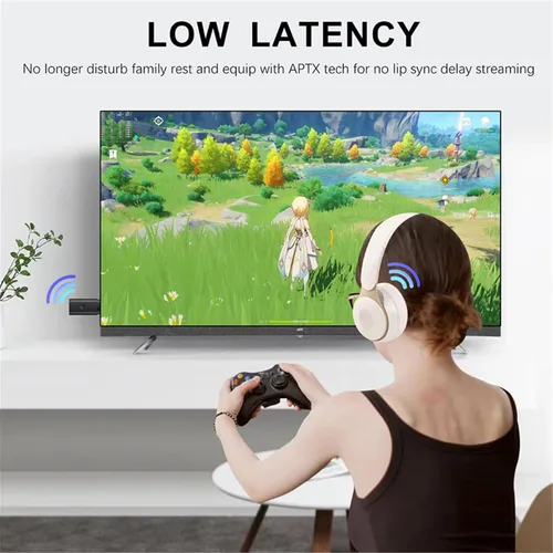 Vista 2 de Transmisor Bluetooth V5.2 para TV, transmisor de audio inalámbrico de doble par compatible con auriculares Airpods, altavoz, adaptador Bluetooth