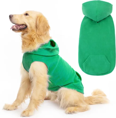 Vista 14 de EXPAWLORER - Sudadera de forro polar con capucha para perros, chaleco de suéter a cuadros para mascotas, ropa de otoño e invierno con anillo