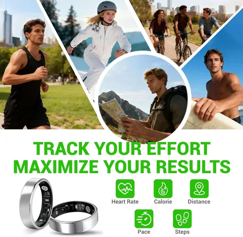 Vista 3 de Smart Ring - Rastreador gratuito de frecuencia cardíaca SpO2 y sueño Sin suscripción Rastreador de fitness impermeable IP68 Monitor