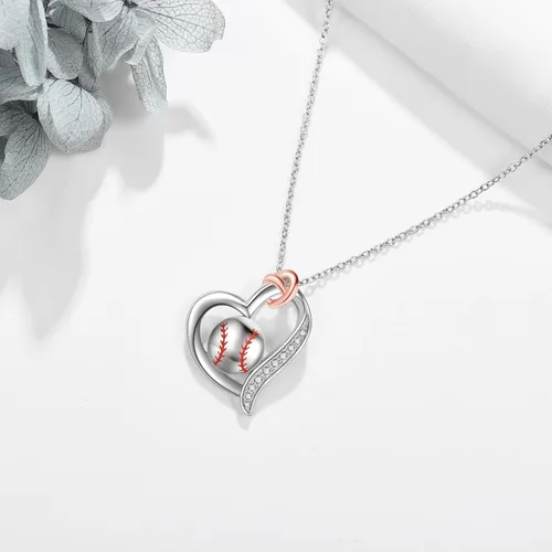 Vista 5 de YAFEINI VoleibolBéisbolBaloncestoTenisFútbolGolfCollar 925 Plata Plata Corazón Deportes Colgante Joyería Regalos para Mujeres