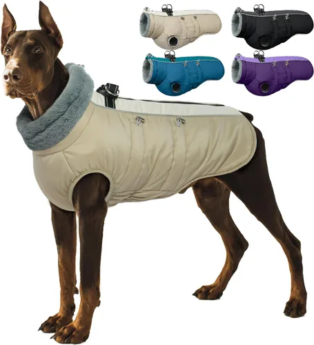 Vista 16 de IDOMIK Abrigo cálido para perros con arnés, chaquetas reflectantes impermeables para perros pequeños, medianos y grandes, chaqueta de invierno