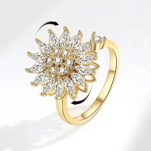 Vista 9 de Fidget Ring Anxiety Spinner Ring Open Adjustable Sunflower Star Moon Windmill Butterfly Rings Daisy Stress Relieving Fidget Women Cubic Zirconia