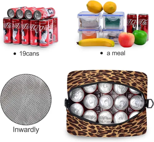 Vista 4 de Bolsa de almuerzo con estampado de leopardo animal, lonchera aislada Correa de hombro ajustable impermeable para niños, niñas, niños, escuela