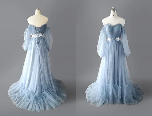 Vista 4 de Long Puffy Sleeve Prom Dress Off Shoulder A Line Sweetheart Evening Gowns Party Dresses Ball Gowns for Women