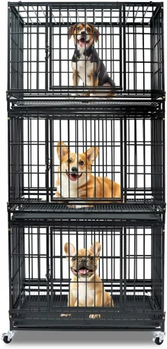 Vista 10 de Jaulas de dos niveles de 30 pulgadas para perros pequeños, jaula para perros de tamaño mediano para 2 perros, jaula resistente para perros, perreras