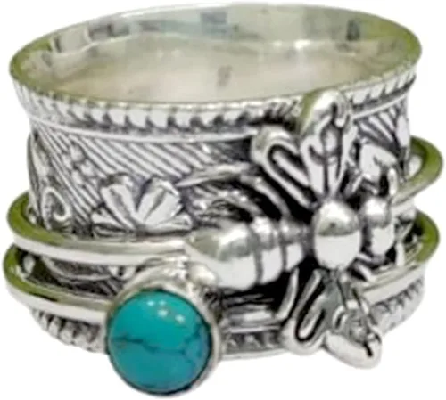 Vista 11 de Honey Bee - Anillo giratorio para mujer, plata de ley 925, hecho a mano, con piedras preciosas bohemias, anillo para el pulgar, regalo de promesa