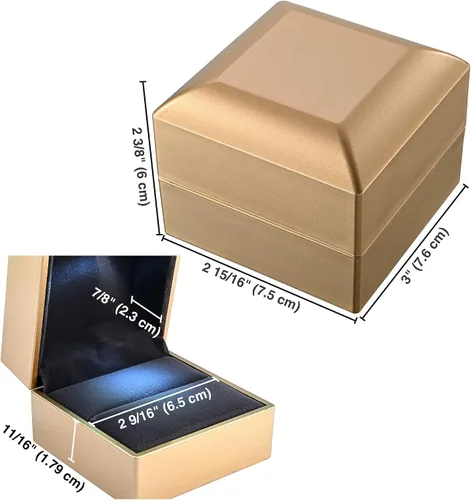 Vista 8 de Yeshom Caja de anillo LED para joyería, propuesta de compromiso de boda, anillo de oído iluminado, estuche colgante dorado