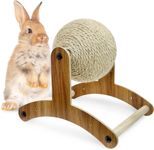 Vista 8 de Fhiny Juguete rascador de conejo, bola rascador de conejo de sisal natural con almohadilla de cartón, 2 en 1, rascador de garra de conejo, juguetes