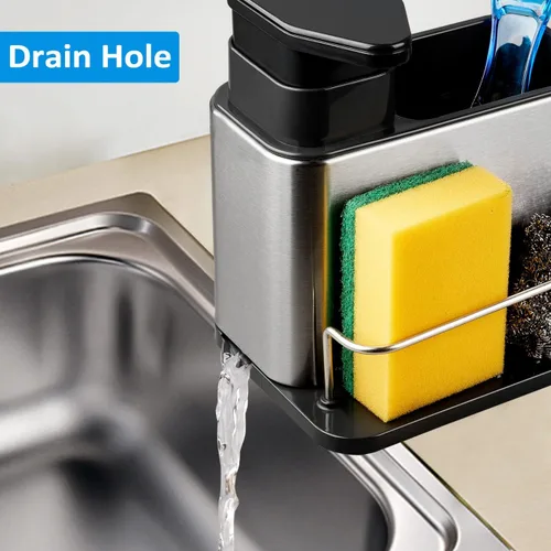 Vista 4 de RedCall Dispensador de jabón para fregadero de cocina, soporte de esponja 3 en 1 para fregadero de cocina, organizador de fregadero de cocina