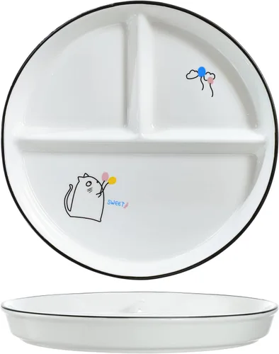 Vista 13 de 1 pieza de plato de porcelana con control de porción de dinosaurio, plato dividido para una alimentación racional, plato de postre dividido, plato