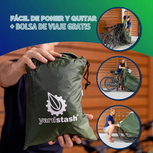 Vista 5 de YardStash Funda para bicicleta – Fundas reflectantes XXL para almacenamiento exterior – Refugios de lona de jardín impermeables y resistentes a