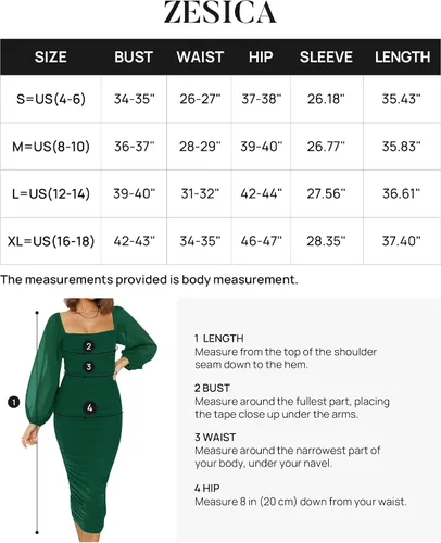 Vista 6 de ZESICA Vestido midi sexy y fruncido para mujer 2023, manga larga, cuello cuadrado, espalda descubierta, cóctel, fiesta, boda