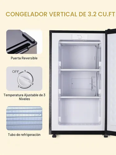 Vista 2 de Congelador vertical compacto de 3.0 pies cúbicos Mini congelador de una sola puerta Congelador Plata