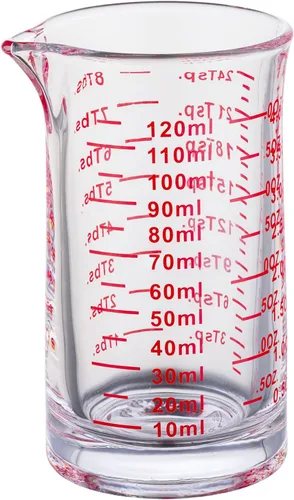 Vista 9 de Ackers - Vaso medidor de vidrio de 4 onzas, vaso de chupito de borosilicato con boquilla en forma de V, línea negra