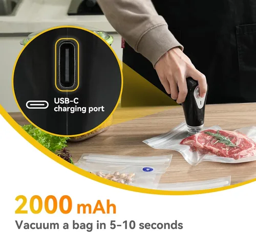 Vista 3 de Vesta Sellador al vacío de mano de precisión, potente sellador al vacío compacto para ahorrar alimentos, diseño portátil y recargable, sellador