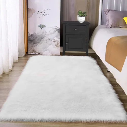 Vista 22 de Latepis - Alfombra rectangular de piel sintética tipo lana de oveja suave y esponjosa de estilo bohemio para sala de estar, dormitorio y residencias